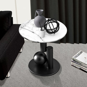 Modern Round Corner Table, 16" Side Table, White Marble Top, Metal Matte Black Frame, Centerpiece by Sona Casa