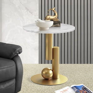 Modern Round Corner Table, 16" Marble Top, Gold Metal Frame, Side, Centerpiece, Home Accent by Sona Casa