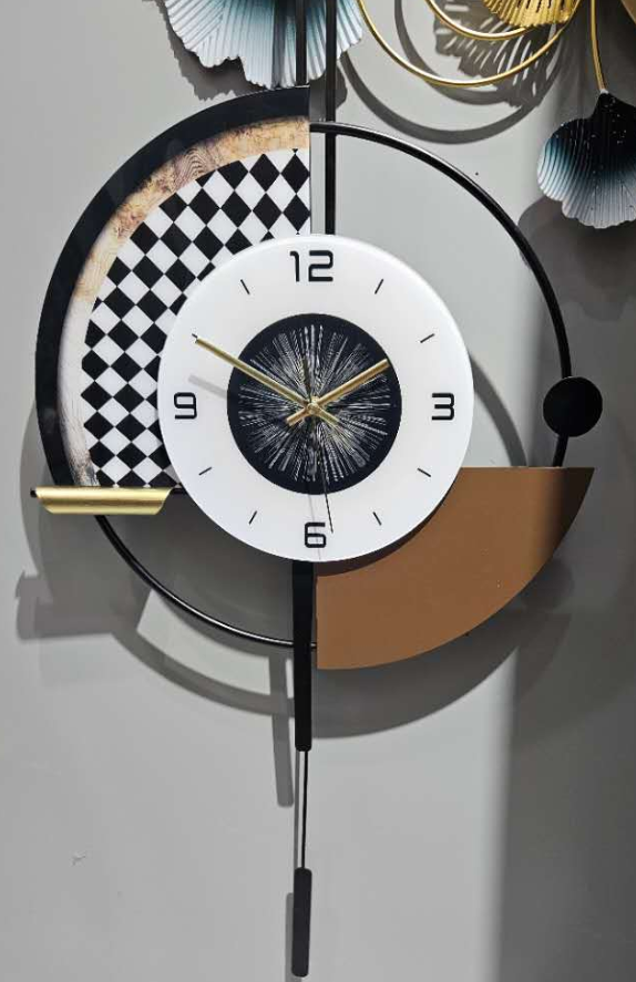 Modern Black and White Wall Clock with LED Light, Unique Geometric Design, Pendulum, Living Room Decor, Gift-Sona Casa