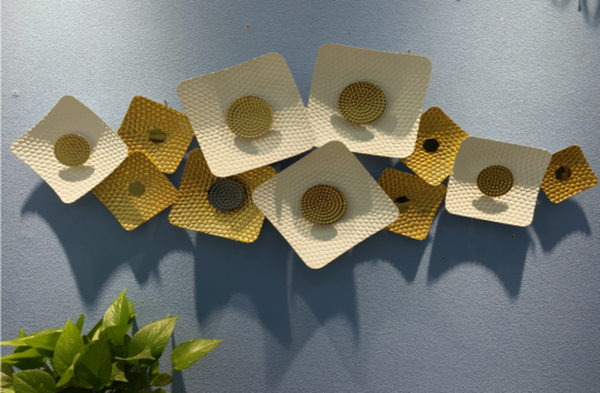 Large White and Gold Metal Wall Sculpture, Modern Geometric Horizontal Wall Art, 126×53 cm Home Office Decor-Sona Casa