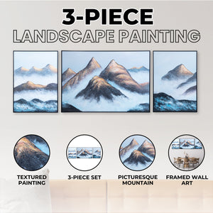 Impasto Mountain Majesty 3Pc Wood Canvas Art, Thick Textured Scenery In Brown, White, Blue, Black by Accent Collection