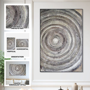 Handmade Gray Circular Wall Art Decor, 47" Impasto Painting Living Room Wall Accent by Sona Casa