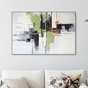 Green Black Impasto Textured Painting, 47" Abstract Wall Art Decor for Home by Sona Casa