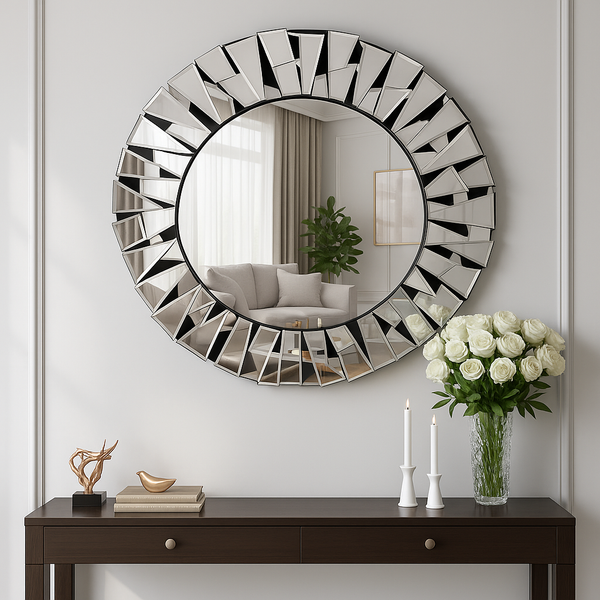 Large 3 ft Frameless Round Glass Mirror, Modern Design, Thick High Quality Glass, Easy to Hang-Sona Casa