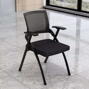 Black Folding Conference Chair, Set of 4 Stackable Corporate Training Seating, Ergonomic Minimalist Foldable Chair-Sona Casa
