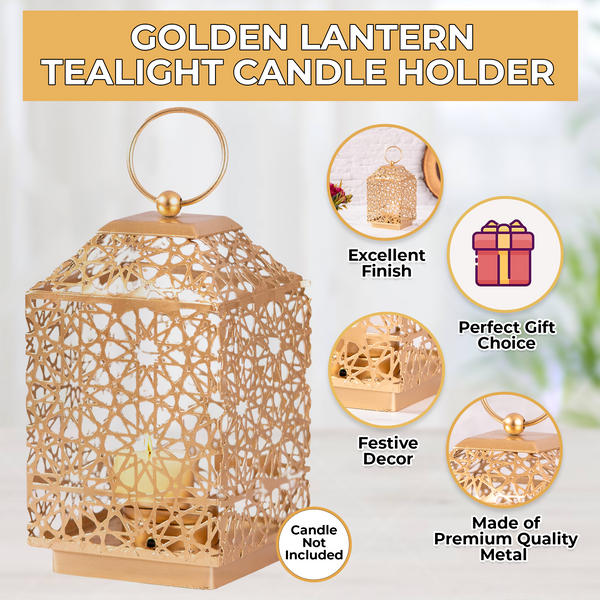 Metal Tealight Candle Holder, Golden Lantern