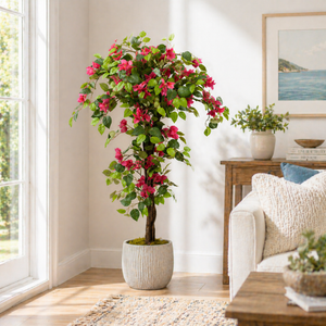 5ft Pink Artificial Bougainvillea Tree with Green Foliage and Stable Base for Indoor & Outdoor Home Office Decor-Sona Casa