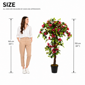 5ft Pink Artificial Bougainvillea Tree with Green Foliage and Stable Base for Indoor & Outdoor Home Office Decor-Sona Casa