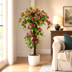 5ft Pink Artificial Bougainvillea Tree with Green Foliage and Stable Base for Indoor & Outdoor Home Office Decor-Sona Casa