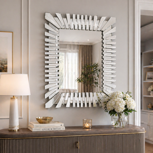 Large Silver Wall Mirror 71x91 cm Modern Decorative Frameless Accent for Living Room & Bedroom Home Decor