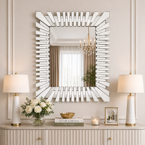 Large Silver Wall Mirror 71x91 cm Modern Decorative Frameless Accent for Living Room & Bedroom Home Decor