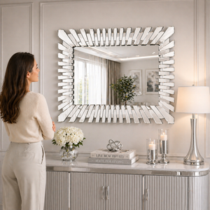 Large Silver Wall Mirror 71x91 cm Modern Decorative Frameless Accent for Living Room & Bedroom Home Decor