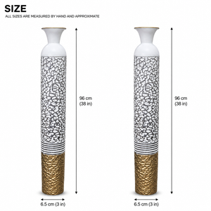 Set of 2 White Silver Metal Tall Floor Vases for Modern Home Decor 13.5x13.5x95.5 cm