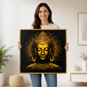 Buddha Wall Art with Crystal Accents, 70x70 cm, Modern Zen Home Decor, Metallic Finish, Spiritual Meditation Room Accent - Accent Collection