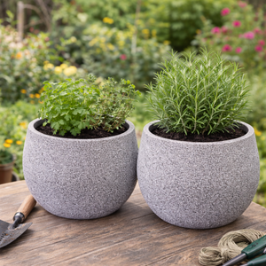 2 Pc Small Gray Planter Pots by Sona Casa