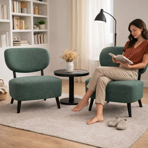 2 Pcs Set of Comfortable Green Fabric Accent Chairs for Lounge, Home, Office, Hotel Decor by Sona Casa