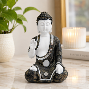Small Buddha Statue, Antique White Decor, 10" Altar Meditation Room Decor