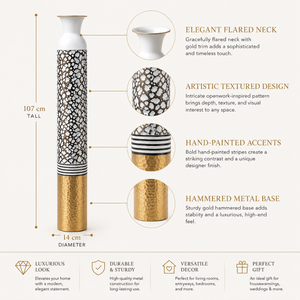 Tall White Silver Gold Metal Floor Vase with Metallic Finish for Modern Home Decor 14x14x106.7 cm by Sona Casa