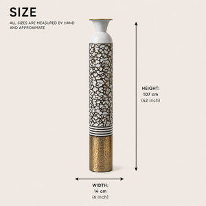Set of 2 Tall White and Silver Round Metal Vases for Modern Home Decor, 14x14x106.7 cm