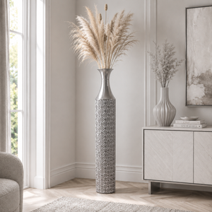Tall Silver Metal Floor Vase with Modern Minimalist Design for Elegant Home Decor 15x15x107 cm by Sona Casa