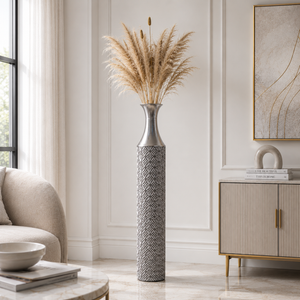 Tall Silver Metal Floor Vase with Modern Minimalist Design for Elegant Home Decor 15x15x107 cm by Sona Casa