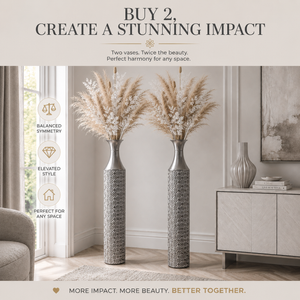 Set of 2 Tall Silver Metal Floor Vases with Modern Minimalist Design for Elegant Home Decor 14x14x95 cm