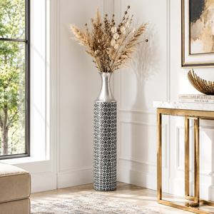 Tall Modern Silver Metal Vase for Elegant Home Decor, 14x14x95 cm by Sona Casa