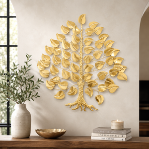 Large Gold Tree Metal Wall Sculpture, 34 inch Modern Tree of Life Wall Art Decor for Home or Office