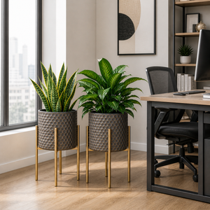 Set of 2 Large Industrial Metal Planters Matte Black Finish Modern Indoor Outdoor Decor
