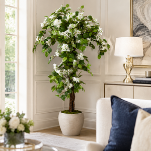 5ft White Artificial Bougainvillea Tree with Green Foliage and Stable Base for Indoor & Outdoor Home Office Decor-Sona Casa
