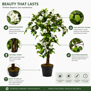 5ft White Artificial Bougainvillea Tree with Green Foliage and Stable Base for Indoor & Outdoor Home Office Decor-Sona Casa