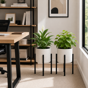 Set of 2 Black and White Modern Metal Planters Set for Indoor Outdoor Home Decor