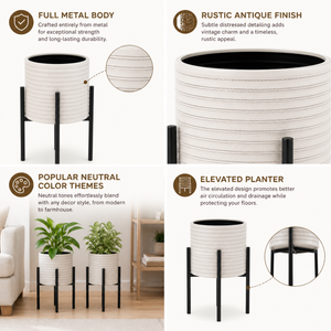Set of 2 Black and White Modern Metal Planters Set for Indoor Outdoor Home Decor