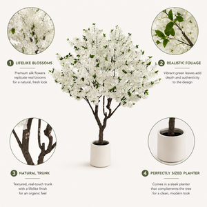 8ft White Cherry Blossom Tree with 9 Branches – Elegant Artificial Floral Home Decor Accent