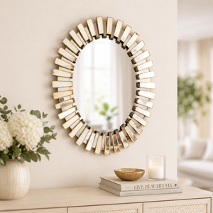 Large Gold Oval Wall Mirror 69x94cm – Elegant Contemporary Decorative Accent for Living Room or Bedroom
