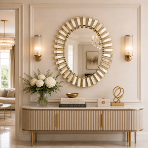 Large Gold Oval Wall Mirror 69x94cm – Elegant Contemporary Decorative Accent for Living Room or Bedroom