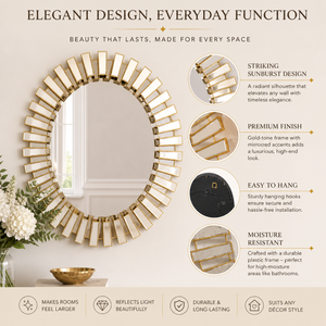Large Gold Oval Wall Mirror 69x94cm – Elegant Contemporary Decorative Accent for Living Room or Bedroom