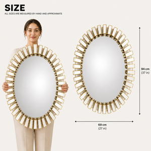 Large Gold Oval Wall Mirror 69x94cm – Elegant Contemporary Decorative Accent for Living Room or Bedroom
