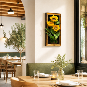 Artificial Sunflower 3D Wall Art in Black and Gold Frame – Modern Floral Home Décor Accent
