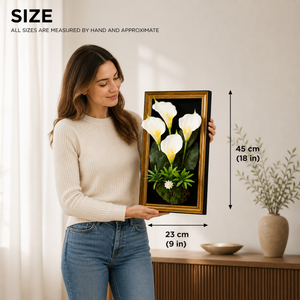 Black Gold 3D Framed Wall Décor Featuring Artificial Lilly Flower, 23x45 cm Premium Home Accent