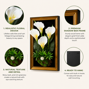 Black Gold 3D Framed Wall Décor Featuring Artificial Lilly Flower, 23x45 cm Premium Home Accent