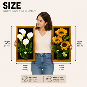 Set of 2 Floral 3D Botanical Wall Sculptures, Artificial White and Green Botanical Wall Decor, 23x45cm