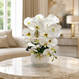 Elegant White Ceramic Artificial Orchid Pot Planter for Indoor Home Decor, 19x42cm by Sona Casa