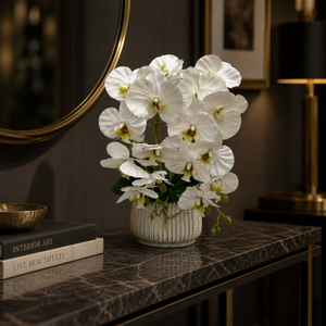 Elegant White Ceramic Artificial Orchid Pot Planter for Indoor Home Decor, 19x42cm by Sona Casa