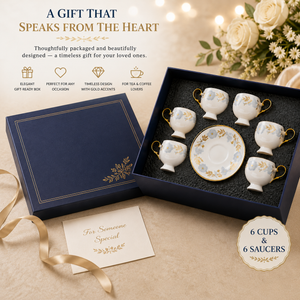 White and Blue Porcelain Coffee Cup and Saucer Set, 6 Cups and 6 Saucers, Elegant Classic Home Dining Gift Set by Sona Casa