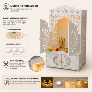 White Indian Pooja Mandir Temple with Classic Design, White Finish, 38" x 18" x 22.5" for Home Prayer Room by Sona Casa