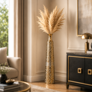 Tall Tapered Gold Metal Floor Vase 106.7cm Modern Minimalist Home Decor Accent by Sona Casa