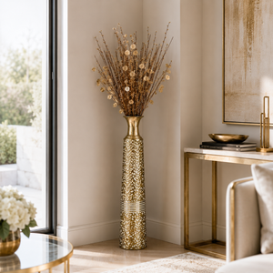 Modern Gold Metal Tapered Vase 17.7x17.7x95.3cm – Sleek Contemporary Home Decor Accent by Sona Casa