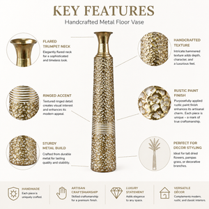 Modern Gold Metal Tapered Vase 17.7x17.7x95.3cm – Sleek Contemporary Home Decor Accent by Sona Casa