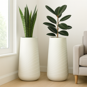 Set of 2 Tall White Indoor Decorative Planter, Modern Contemporary Self Watering Pot Home, Porch, Patio Decor Gifts-Sona Casa